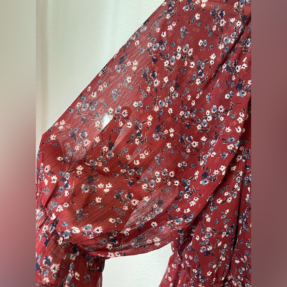 Trixxi Cottage Core Floral Clay Red Balloon Sleeve Mini Dress XL NWOT - Picture 10 of 14
